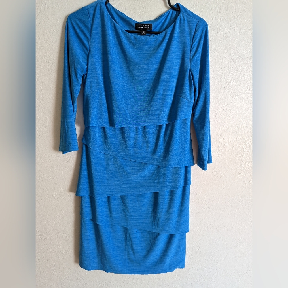 Tahari Arthur S. Levine Blue Ruffle Layered Dress